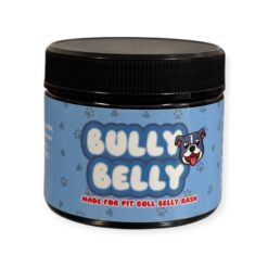 Bully Belly soothing balm for pitbull belly rash and dry skin by Source CBD￼ displayed in a natural setting with ingredients focused on skin and paw support for bully breeds.