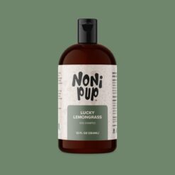 Nonipup Lucky Lemongrass dog shampoo bottle for clean, fresh coats and outdoor support