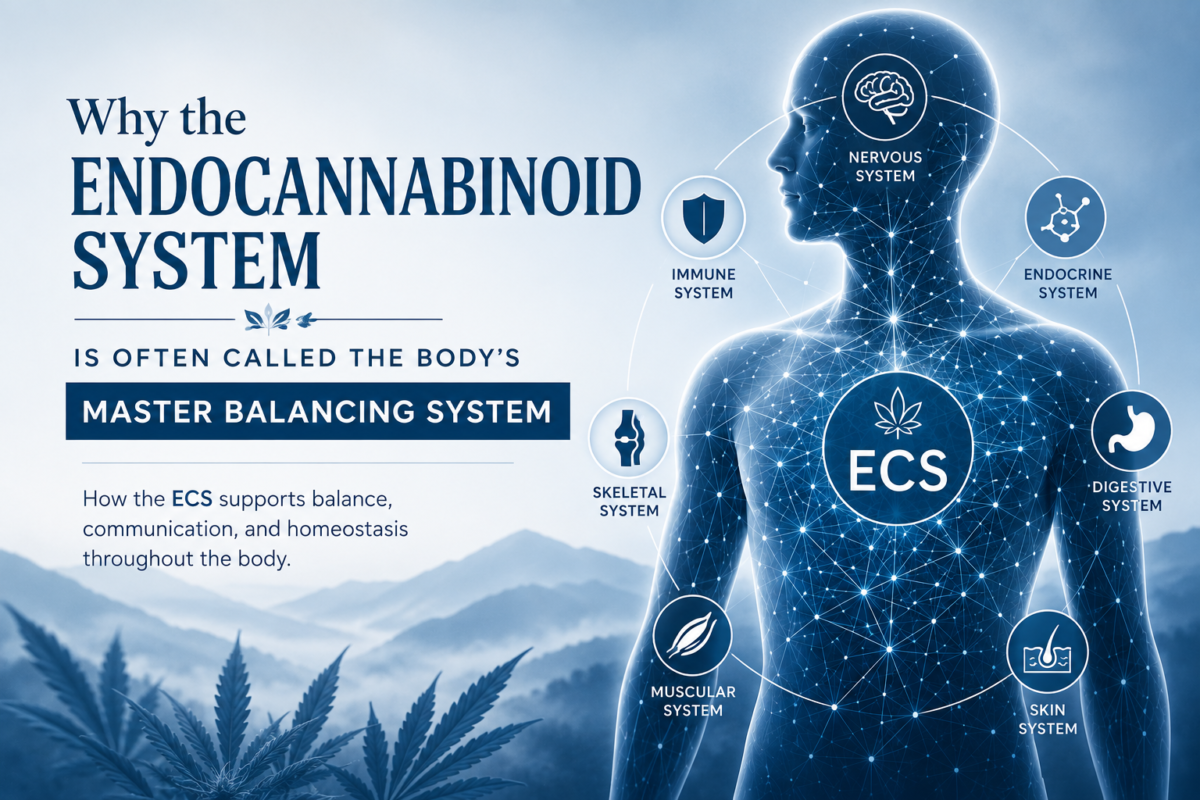 Illustration showing the endocannabinoid system supporting communication and balance throughout the body.