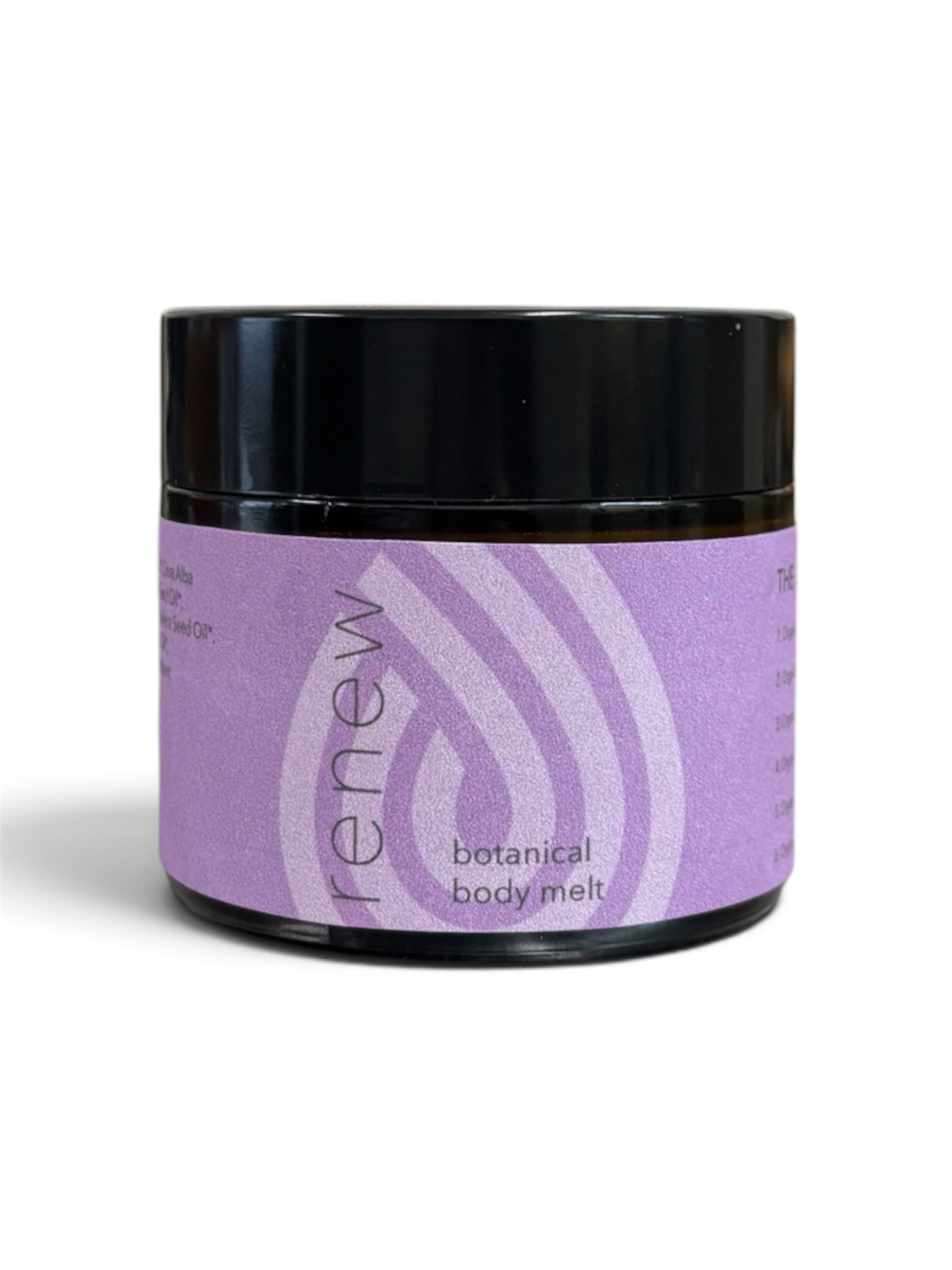 Renew Body Melt 2 oz jar with purple label and Coming Soon